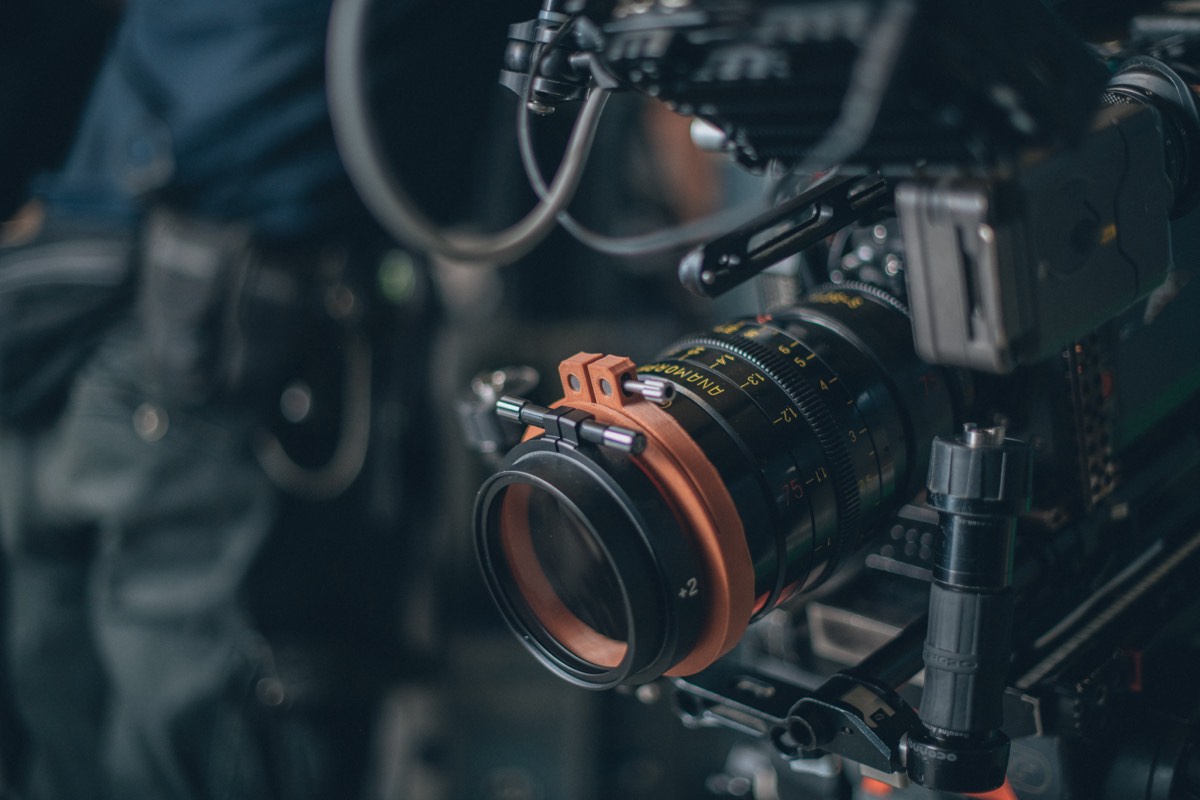 Film camera crew working on a Hollywood production set
