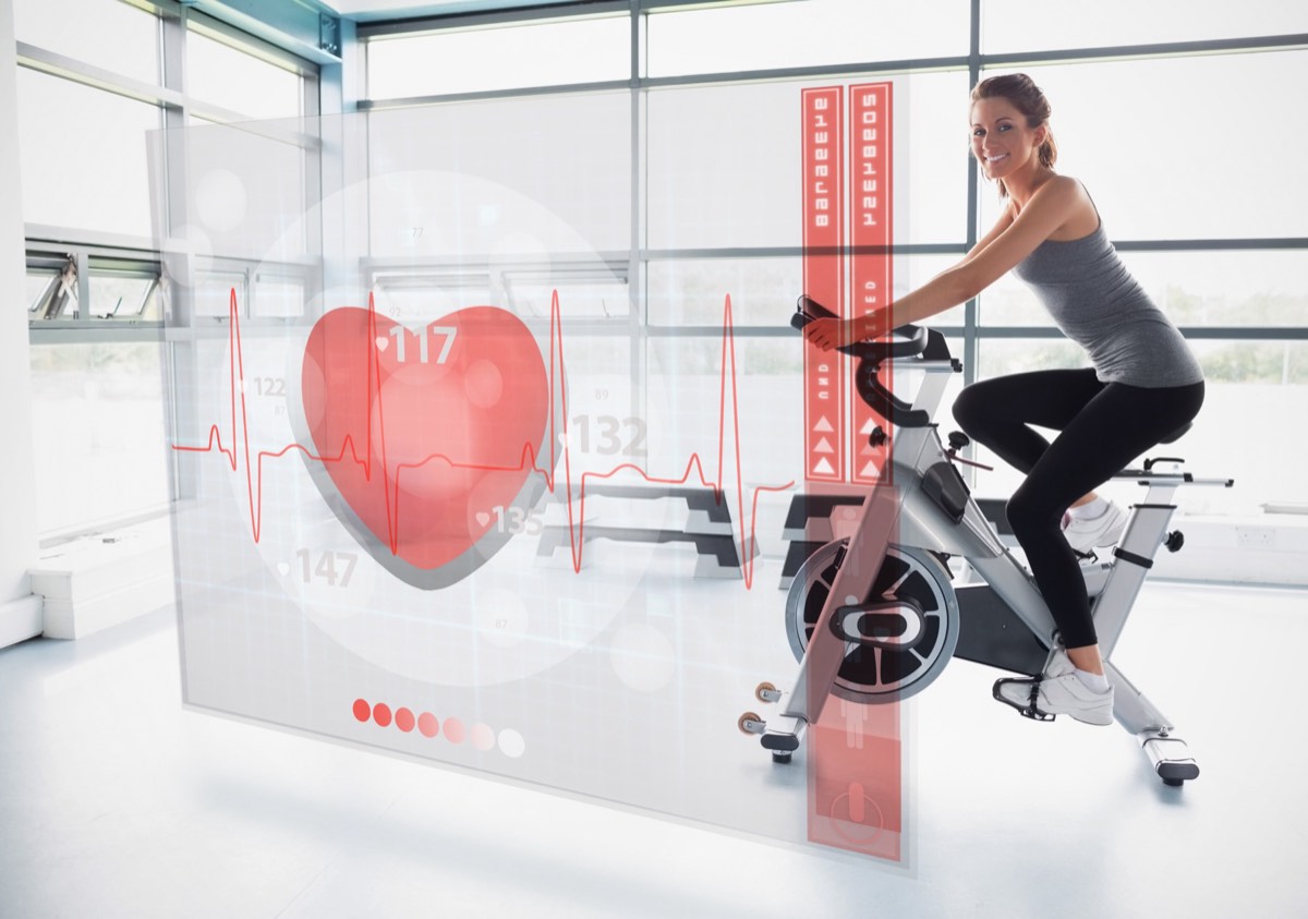 A heart-rate monitor grip on exercise equipment